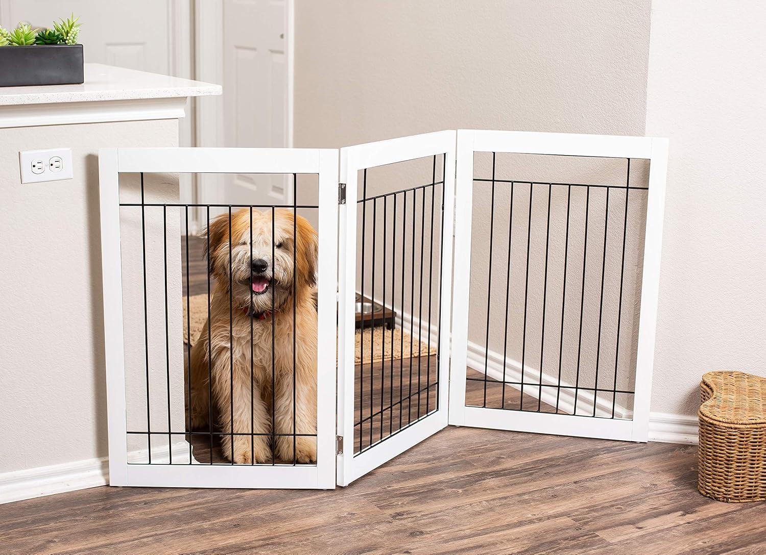 White Freestanding Solid Wood and Metal Dog Gate