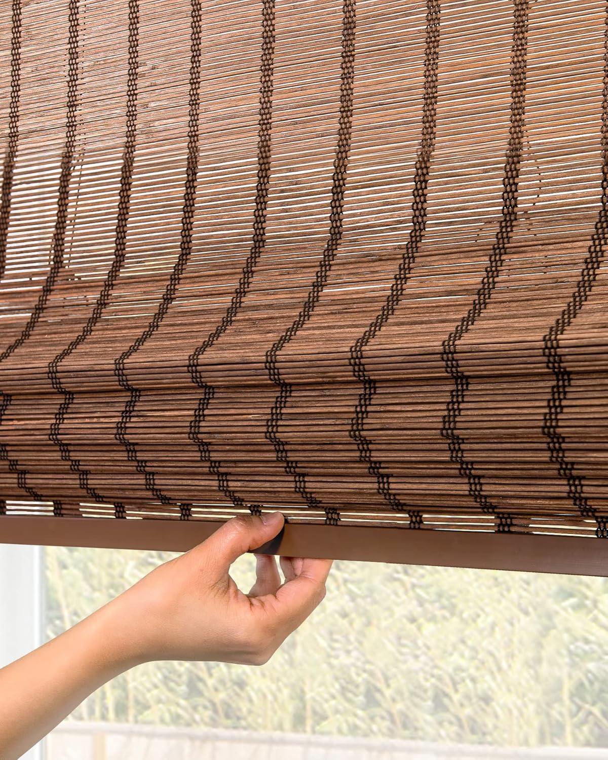 32"x64" Chicology Light Filtering Bamboo Roman Shade Bear Brown