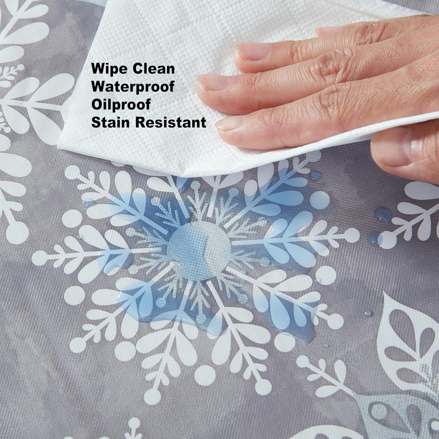 Newbridge Winter Sparkle Vinyl Flannel Backed Christmas Tablecloth - Silver Glitter Snowflake Print Wipe Clean Easy Care Holiday Tablecloth, 52in x 52in Square, Grey/Silver