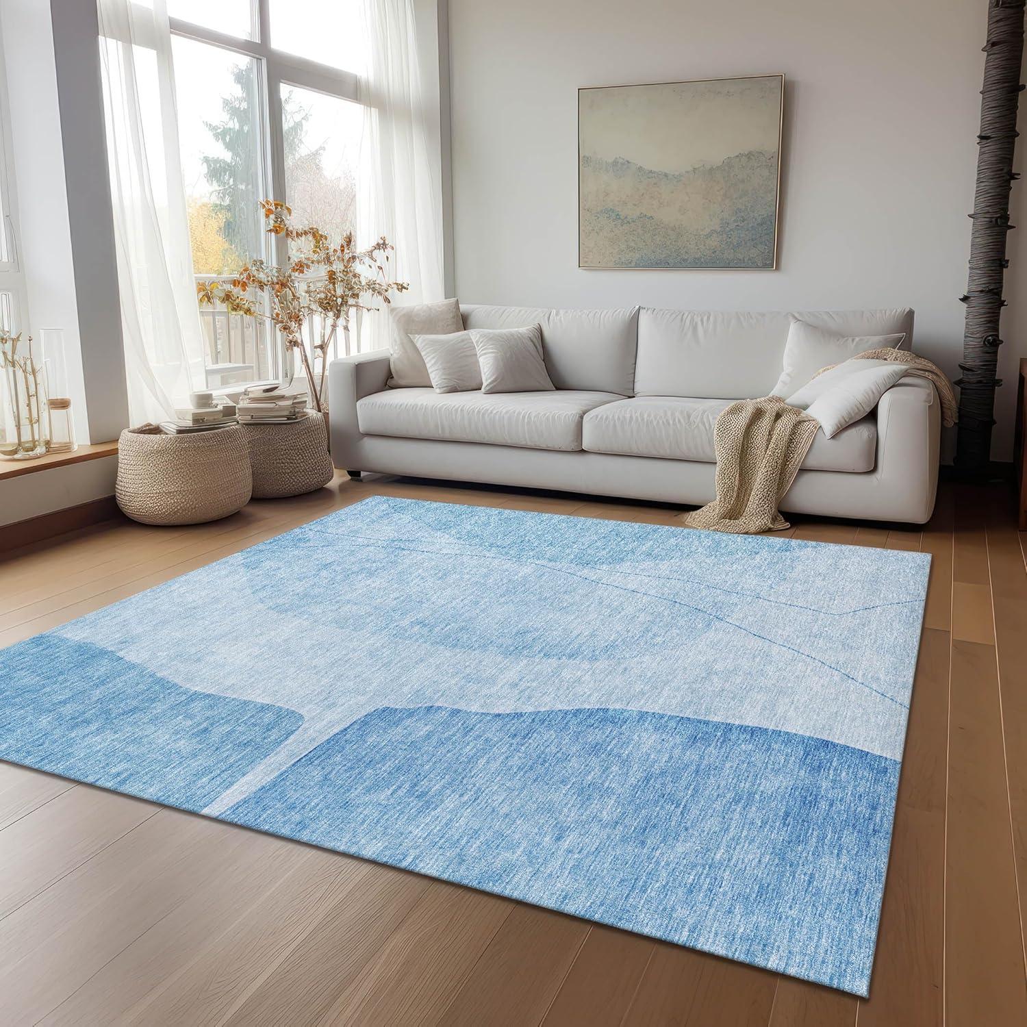 Blue Rectangular Synthetic Washable Indoor/Outdoor Area Rug 9' x 12'