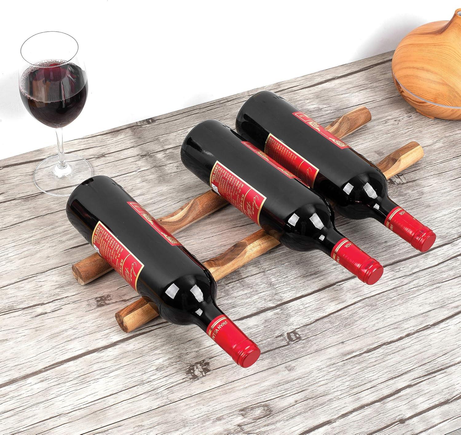 Ironwood Compact Wooden Wine Rack Bottle Holder, Acacia Wood, Set of 2