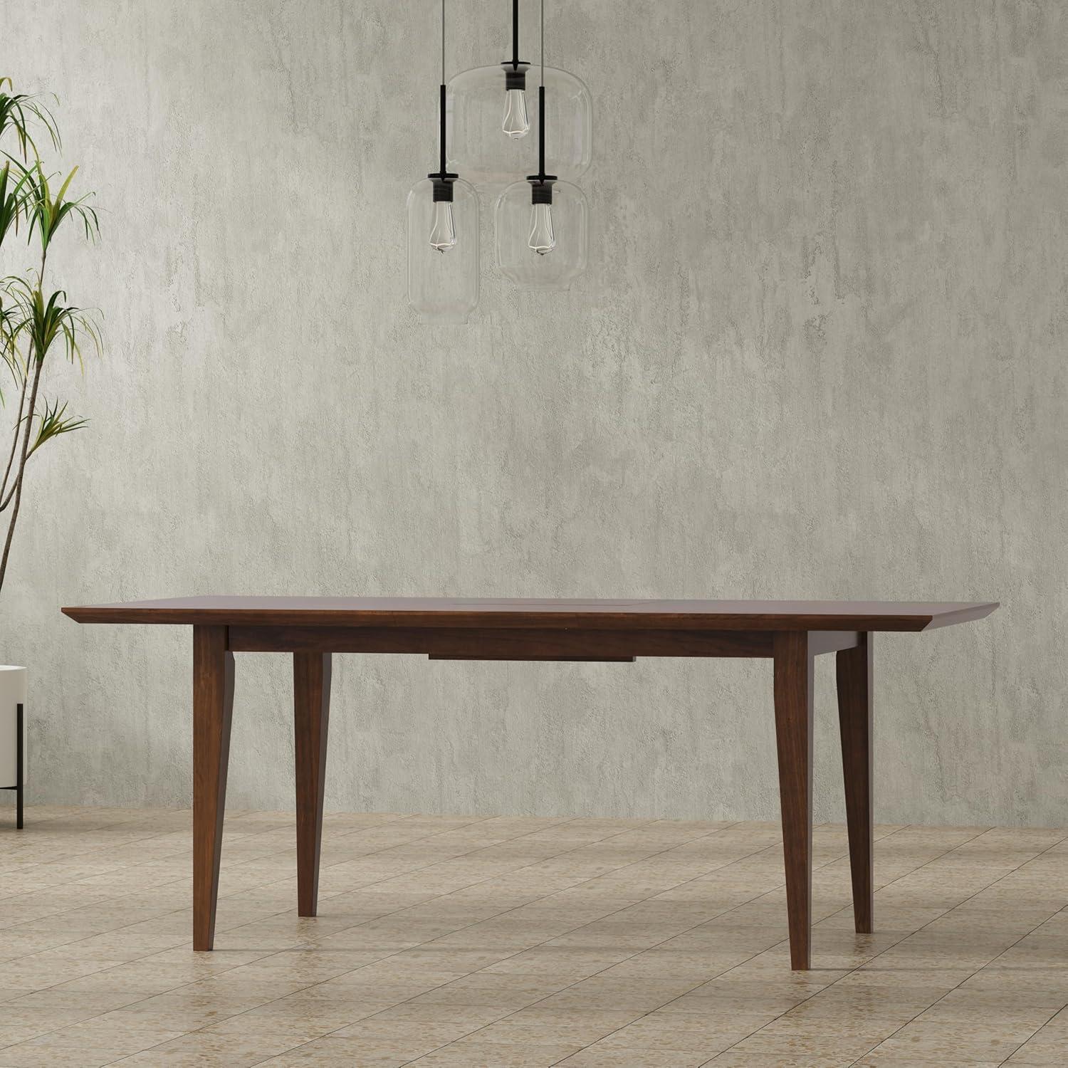 Draper 66-84"W Walnut Extendable Dining Table, Mid-Century Modern Style