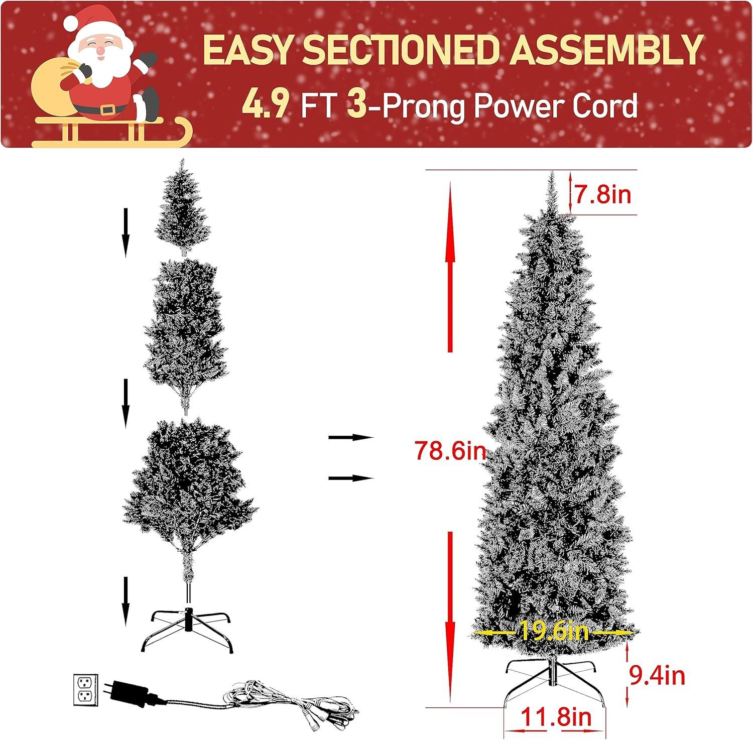 6 FT Artificial Christmas Tree Pine Hinged with 1000 Branch Tips and Sturdy Metal Base