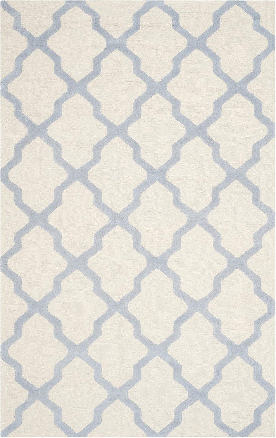 SAFAVIEH Cambridge Liam Geometric Wool Area Rug, Ivory/Light Blue, 4' x 6'