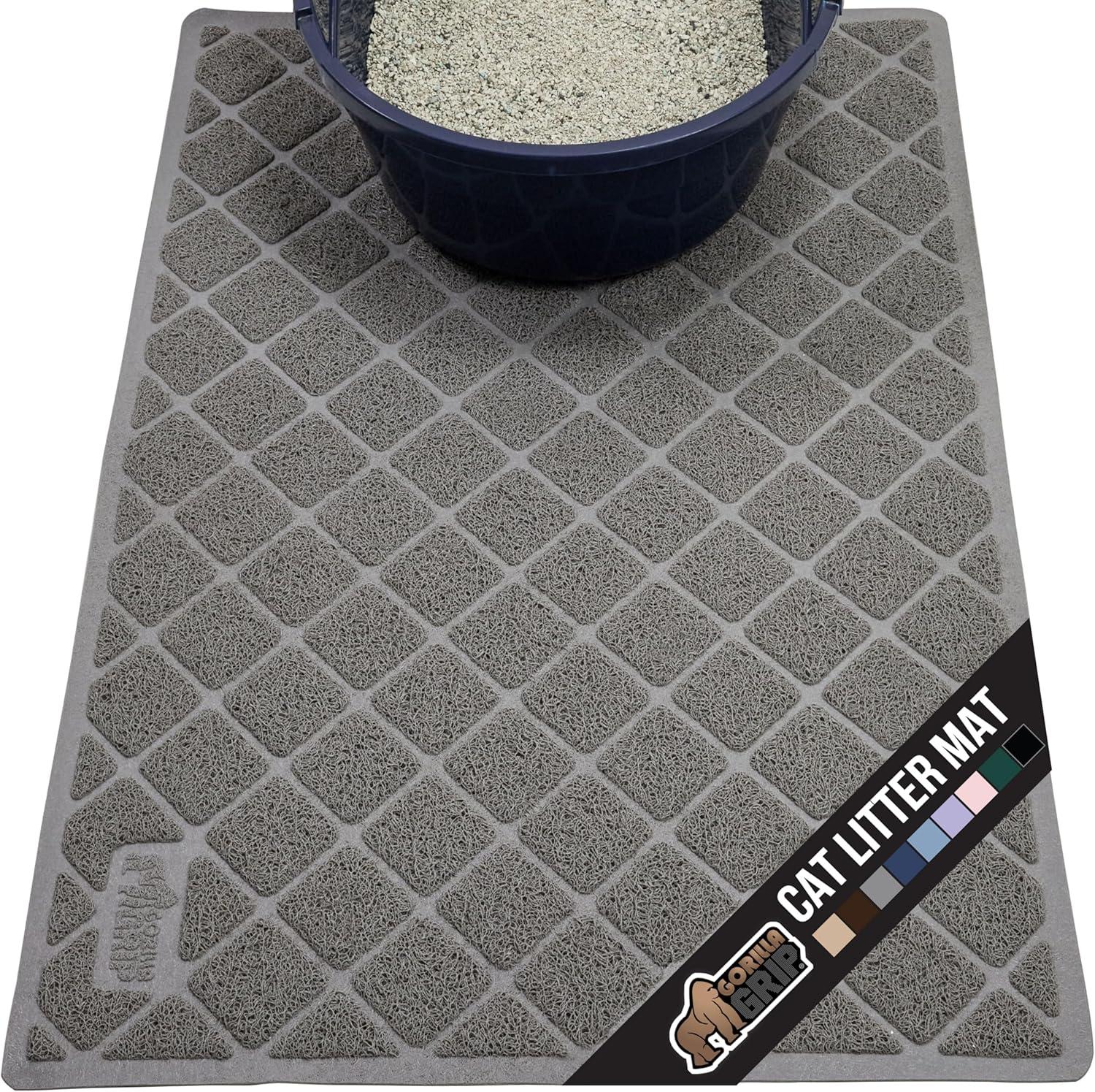 GORILLA GRIP Cat Litter Mat, Water Resistant, Traps Mess, Easy Clean, 24 x 17, Gray