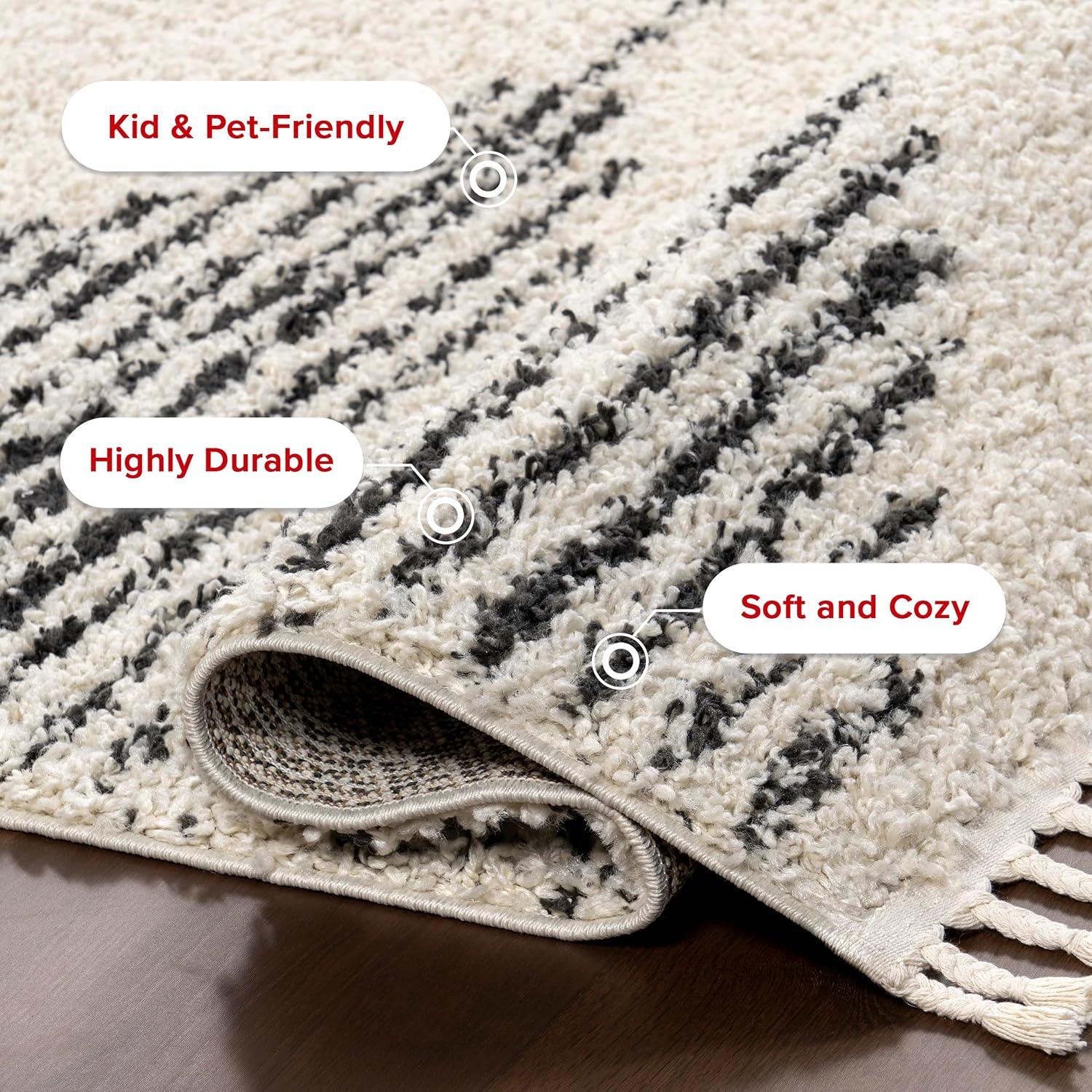 Nuloom Bria Trellis 4 Round Accent Shag Indoor Area Rug for Living Room Bedroom Dining Room Nursery Entryway, Off White/Charcoal
