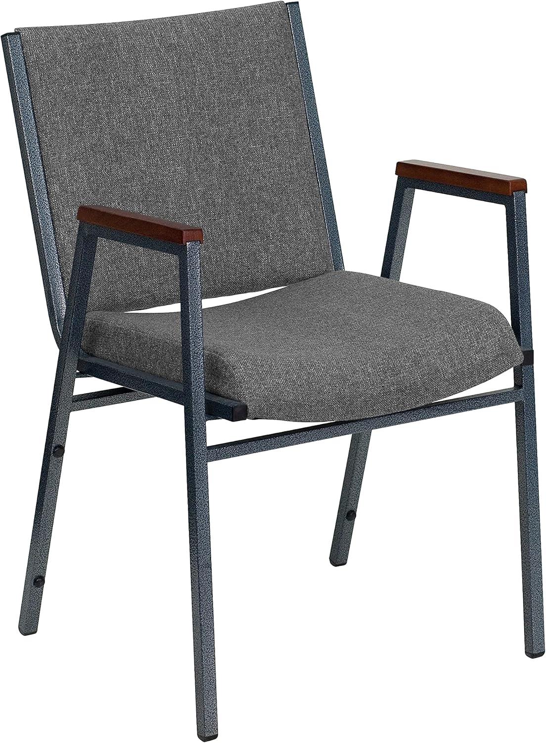 Hercules Series Heavy Duty Gray Fabric Stacking Chair with Arms