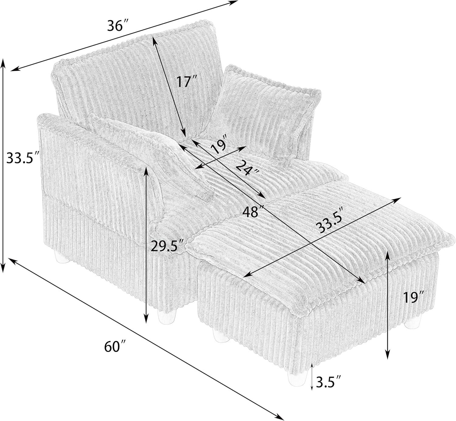 Everly Quinn This single-seat corduroy sofa comes with an ottoman and throw pillows