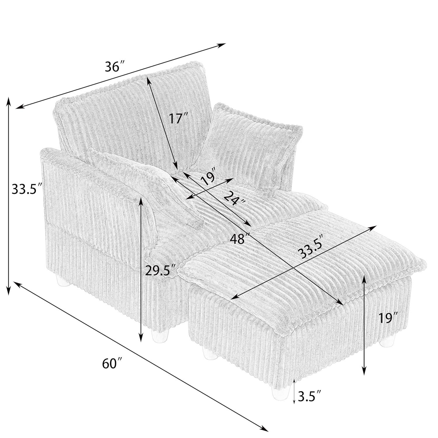 Everly Quinn This single-seat corduroy sofa comes with an ottoman and throw pillows