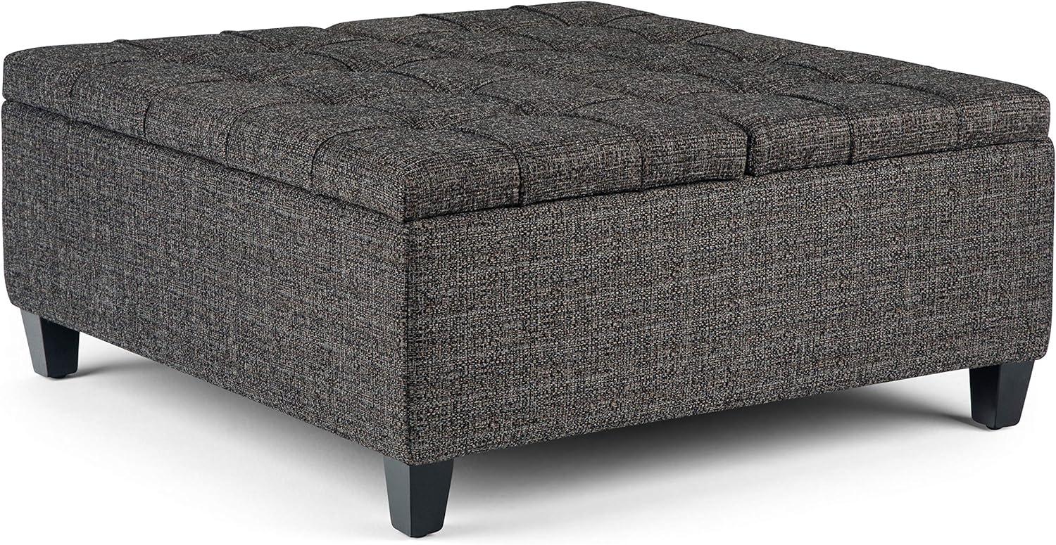 Harrison 36 in. W Coffee Table Storage Ottoman in Ebony Gray Tweed Look Fabric