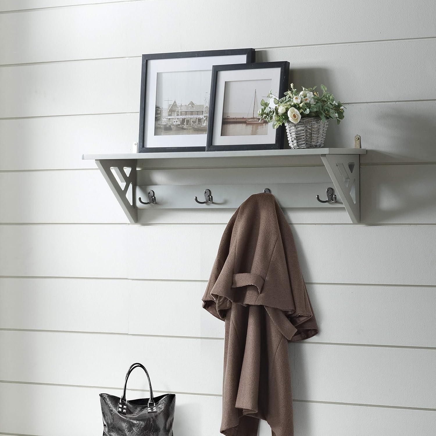 Alaterre Furniture Coventry 36 in. Gray Coat Hook & Shelf Fixture, Entryway, Mudroom & Laundry Room Home Storage