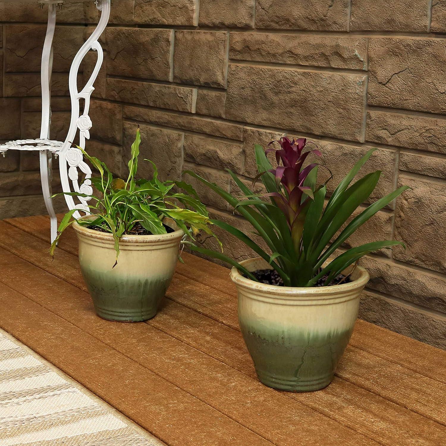 Sunnydaze Studio Outdoor/Indoor High-Fired Glazed UV- and Frost-Resistant Ceramic Planters with Drainage Holes