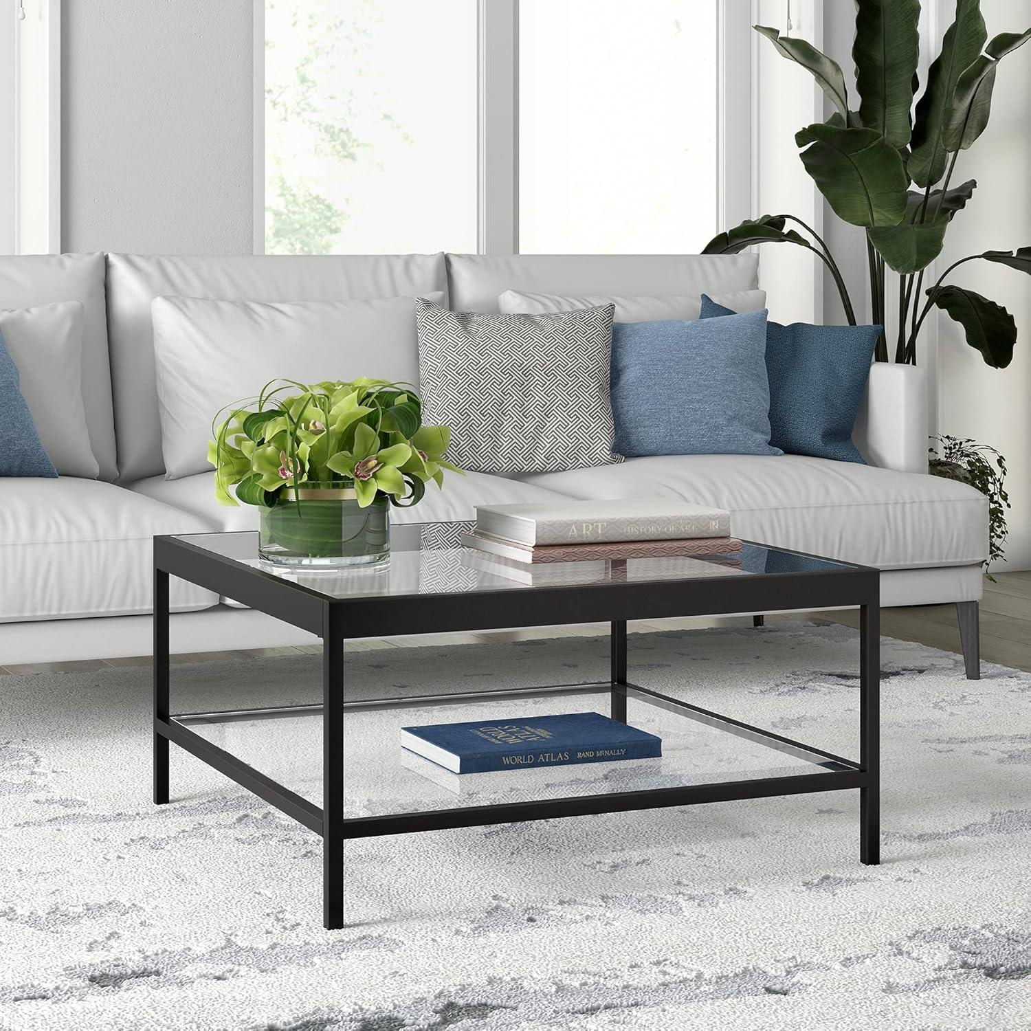 Evelyn&Zoe Alexis 32" Wide Square Coffee Table, Blackened Bronze