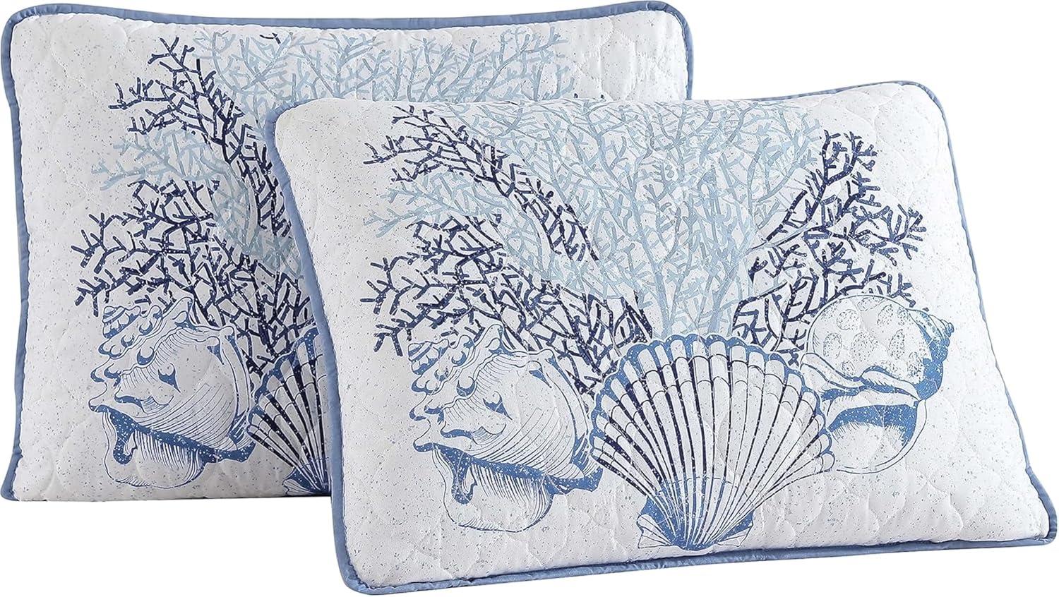 Caribbean Joe  Coastal 3PC Quilt Set Beach Delight Denim - Full - Queen