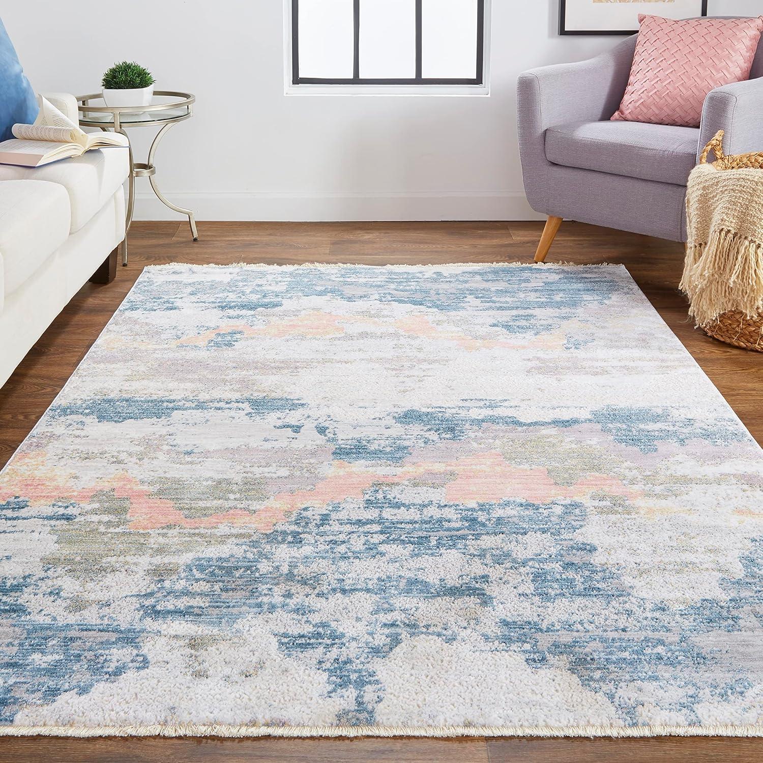 Dunlap Easy-Care Stain-Resistant Blue Rectangular Rug 4' x 6'