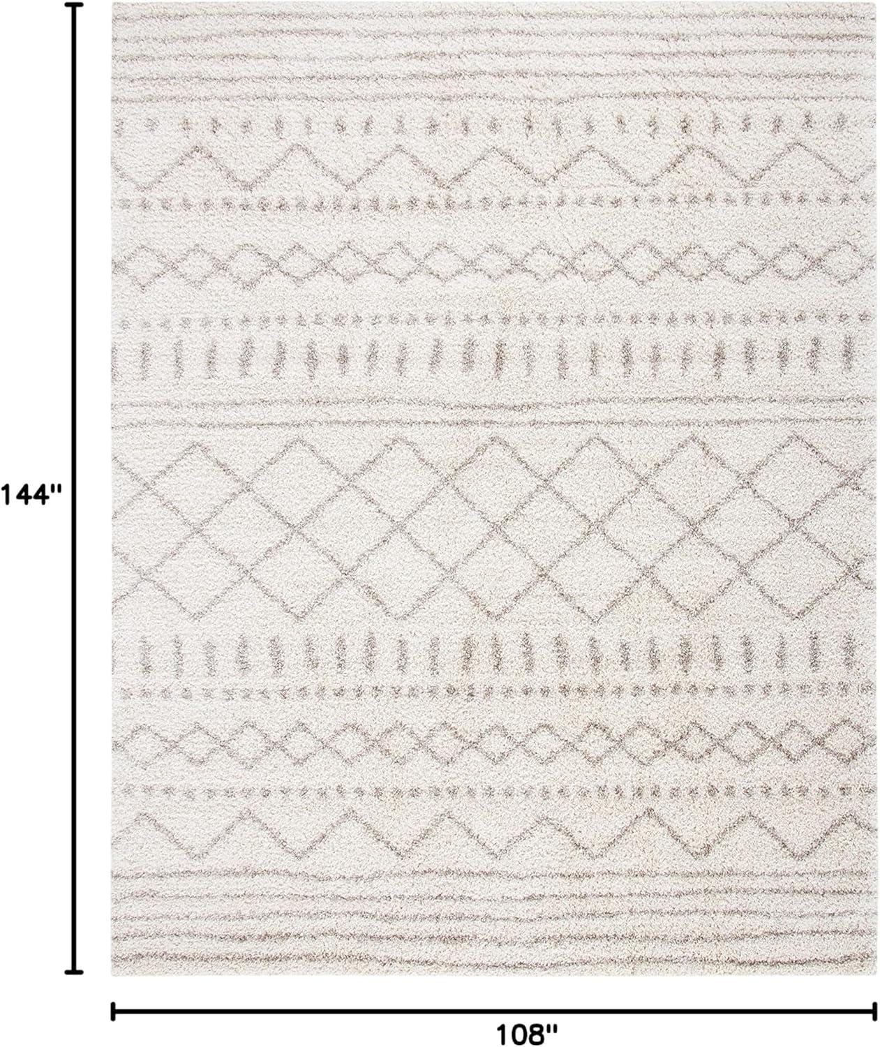 SAFAVIEH Arizona Teagan Geometric Striped Shag Area Rug, Ivory/Beige, 9' x 12'