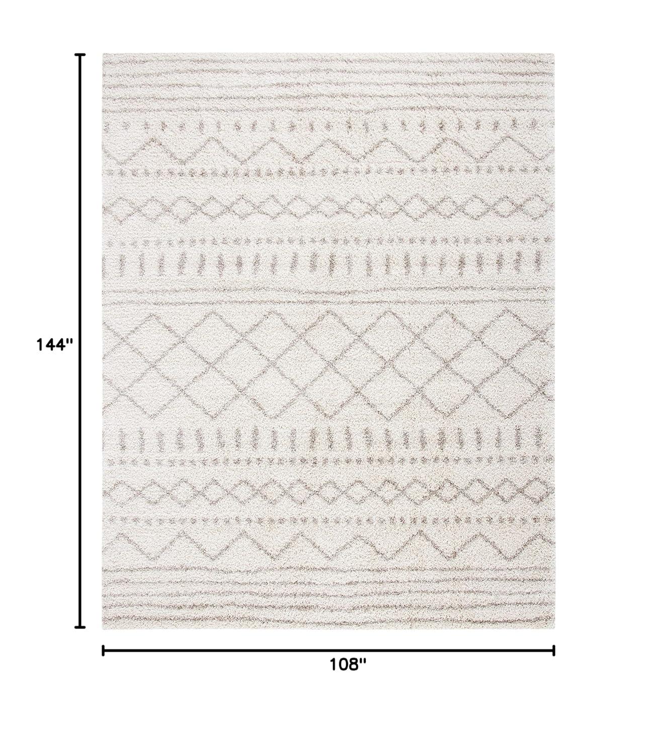SAFAVIEH Arizona Teagan Geometric Striped Shag Area Rug, Ivory/Beige, 9' x 12'