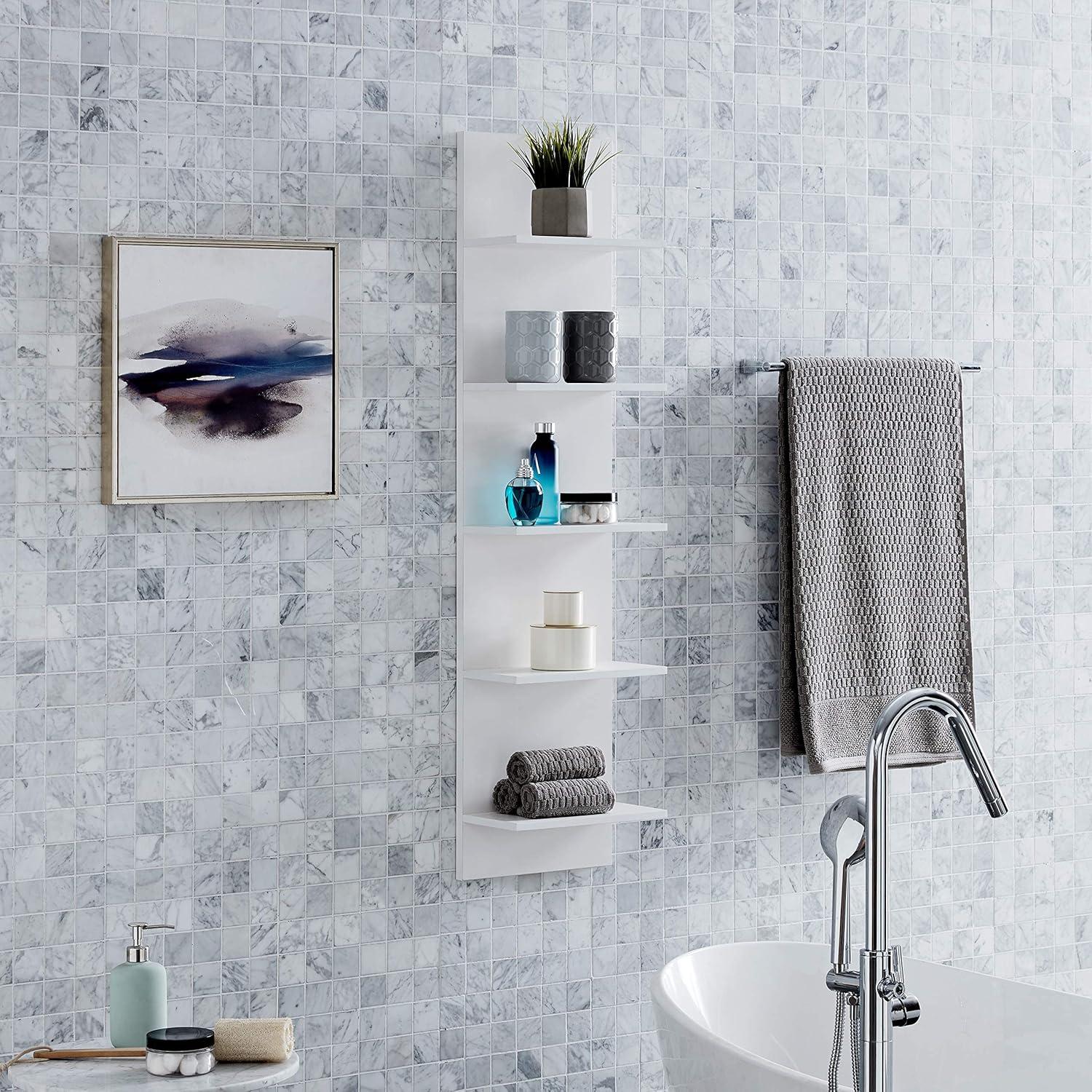 Danya B. 47" x 11.7" Wide Vertical Column Wall Shelf White: Laminated MDF, 5-Tier Storage, Includes Mounting Hardware