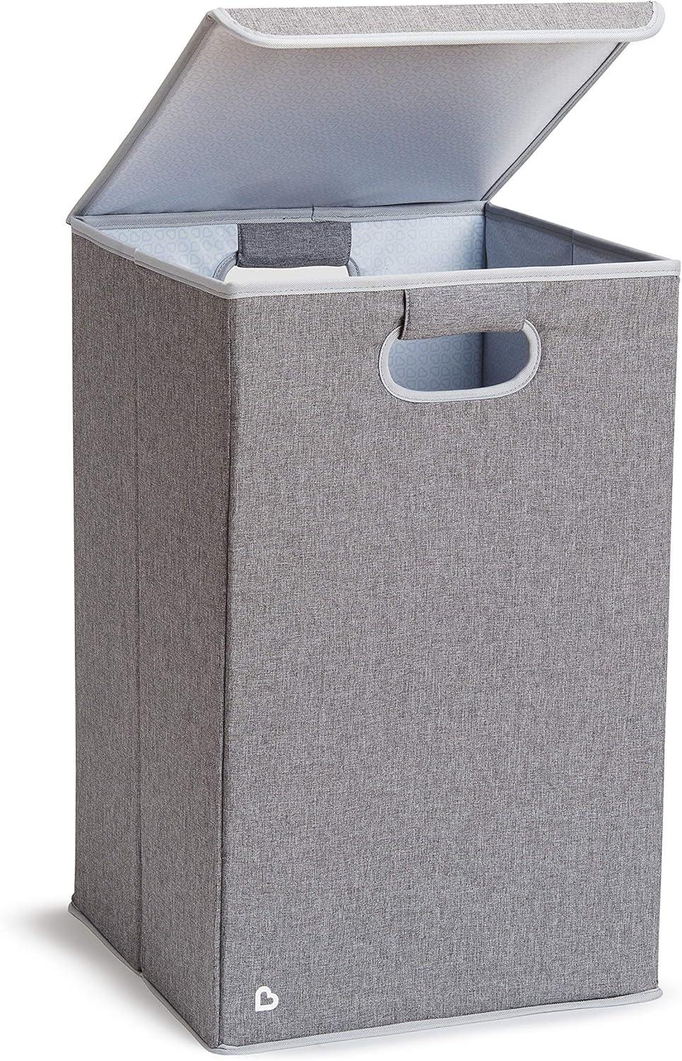 Gray Collapsible Upright Laundry Hamper with Lid