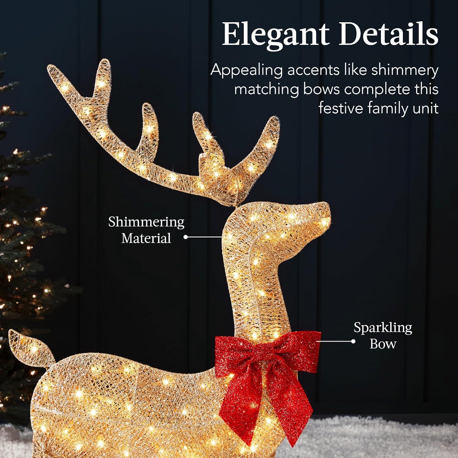 Best Choice Products 4ft 3-Piece Lighted 2D Christmas Deer Set Outdoor Yard Decoration w/ 175 LED Lights, Stakes