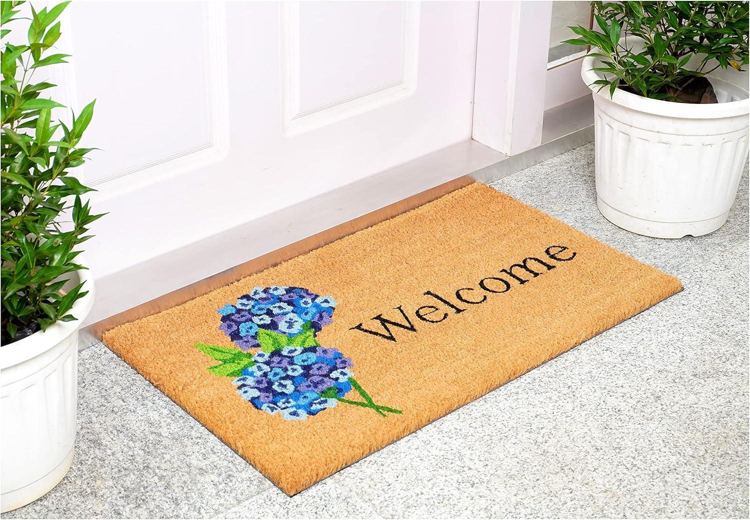 Hydrangea Welcome Coir Doormat with Vinyl Backing