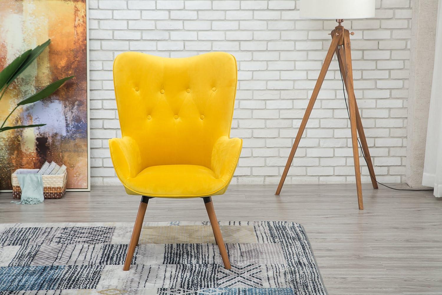 Blendoi Brooke Doarnin Contemporary Silky Tufted Button Back Accent Chair, Yellow