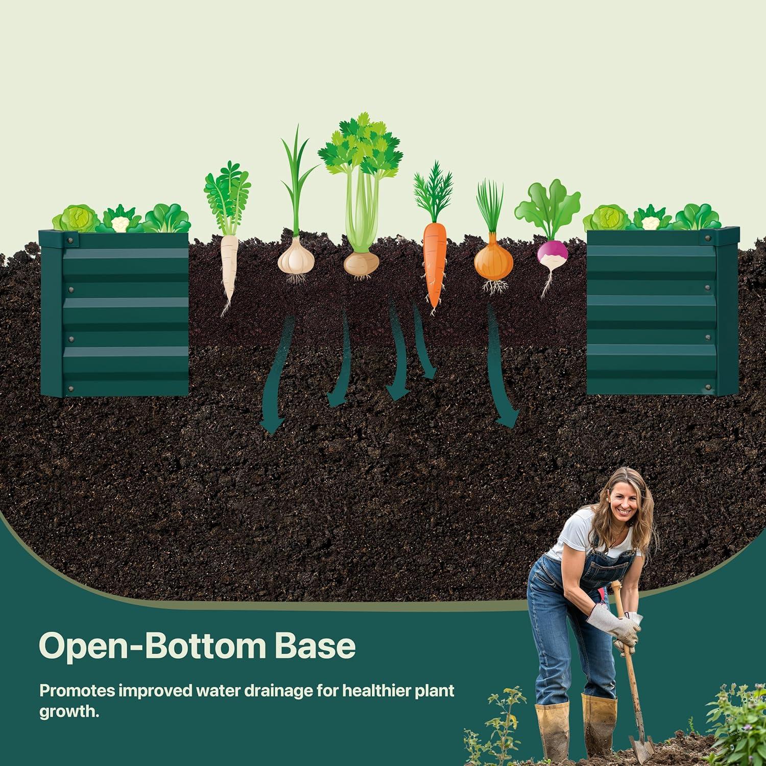 Green Galvanized Steel Outdoor Raised Garden Bed, 8x4x1FT