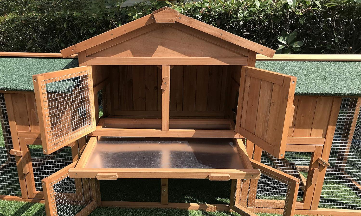 Hanover Outdoor Wooden Bird Cage with 3 Resting Bars, Ladder, Waterproof Roof and Removable Tray, 2.9 Ft. x 2.1 Ft. x 5.8 Ft.