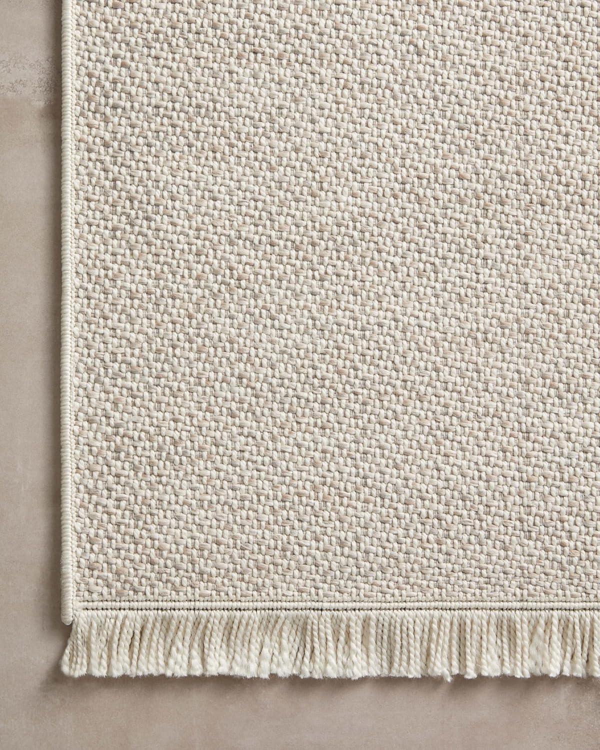 Ivory and Dove Geometric Wool Area Rug, 5'-1" x 7'-7"