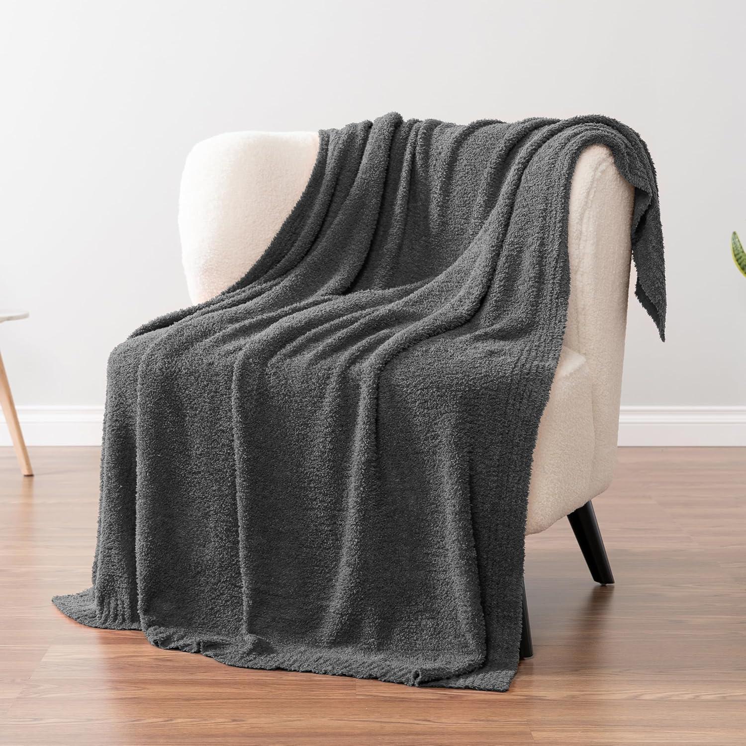 PAVILIA Plush Knit Throw Blanket for Couch Sofa Bed, Super Soft Fluffy Fuzzy Lightweight Warm Cozy All Season