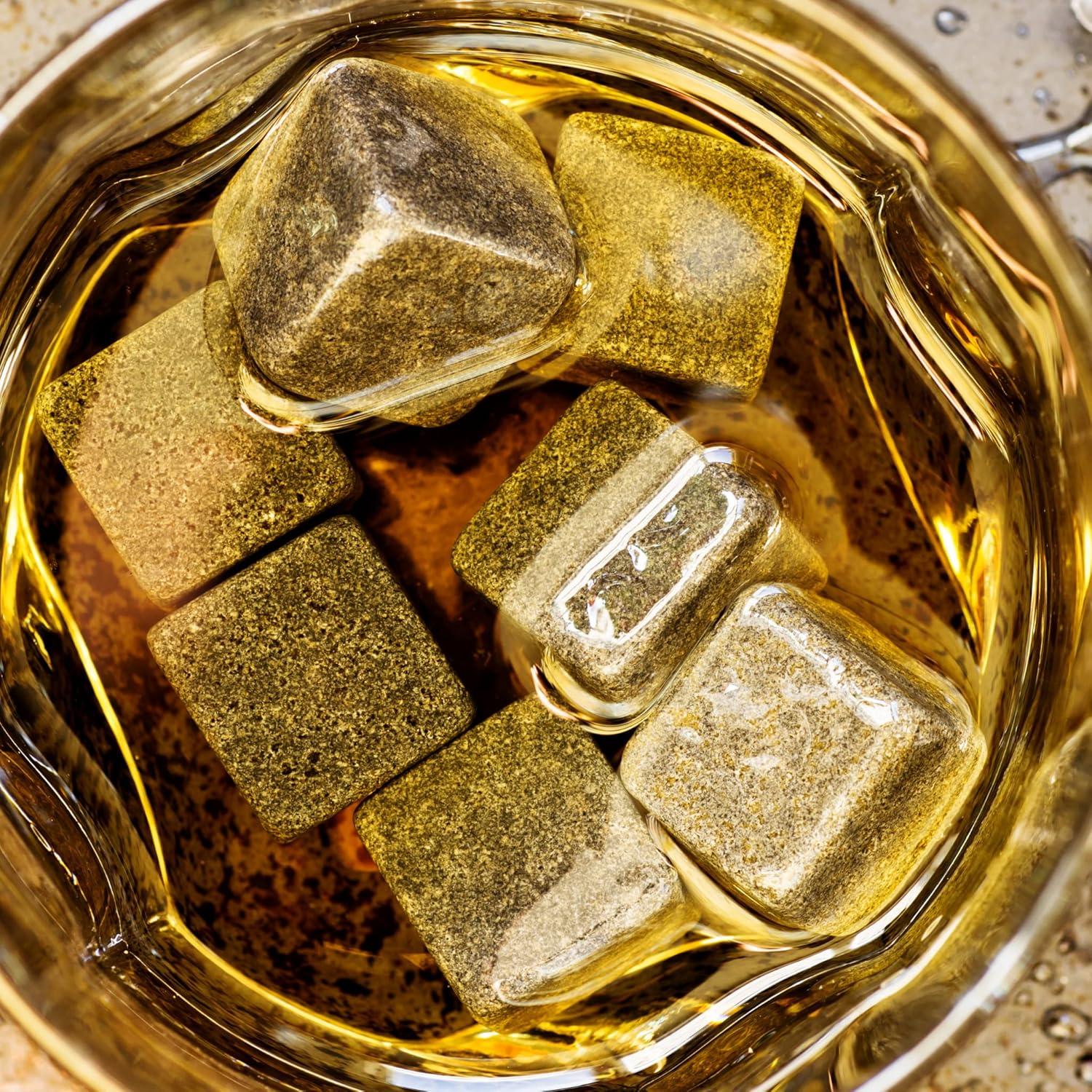 Crown Royal Whiskey Glass and Stone Set by Lord’s Rocks | 2 Scotch Whiskey Glasses and 4 Unique Chilling Granite Rocks | Whiskey Stone Gift Set for Men Compatible