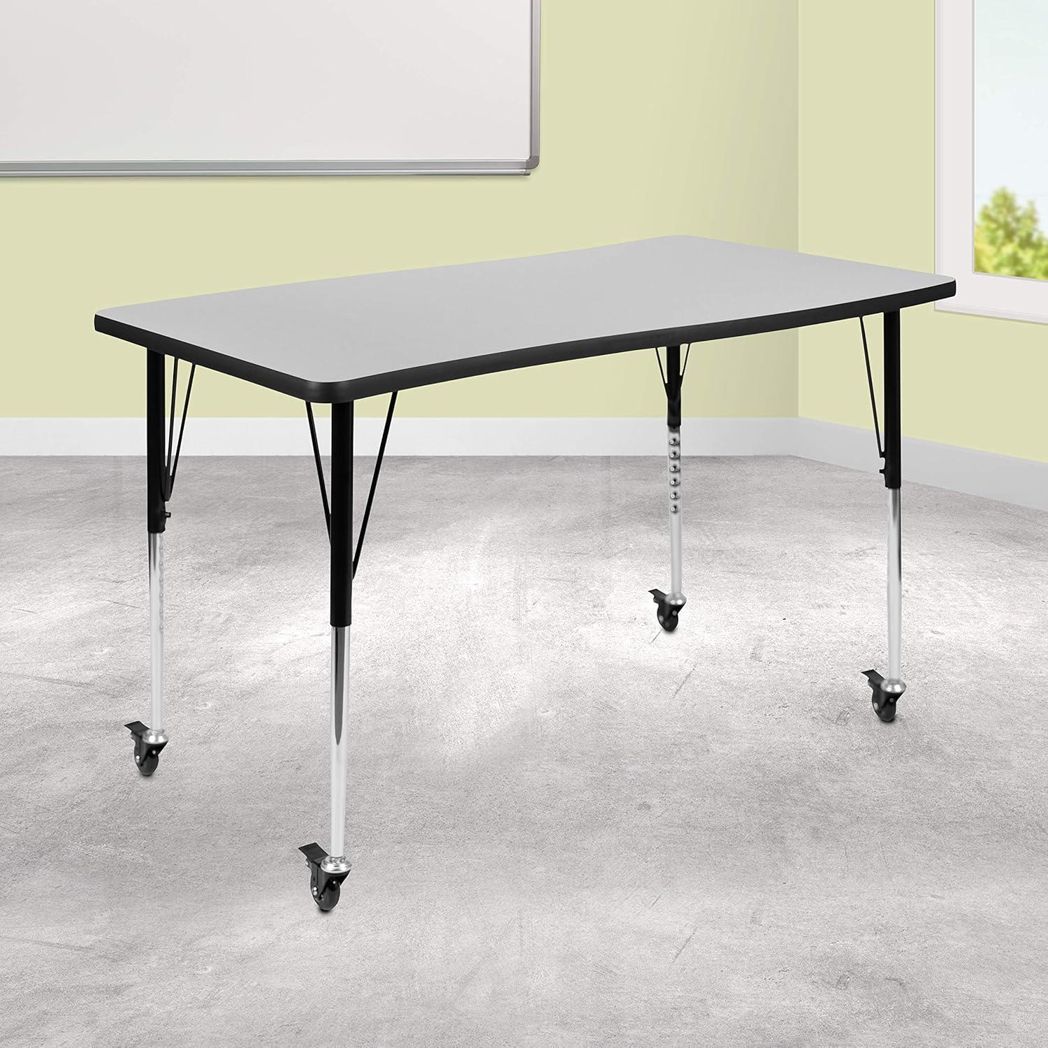 Flash Furniture Goddard 28"W x 47.5"L Rectangular Wave Collaborative Grey Adjustable Height Activity Table