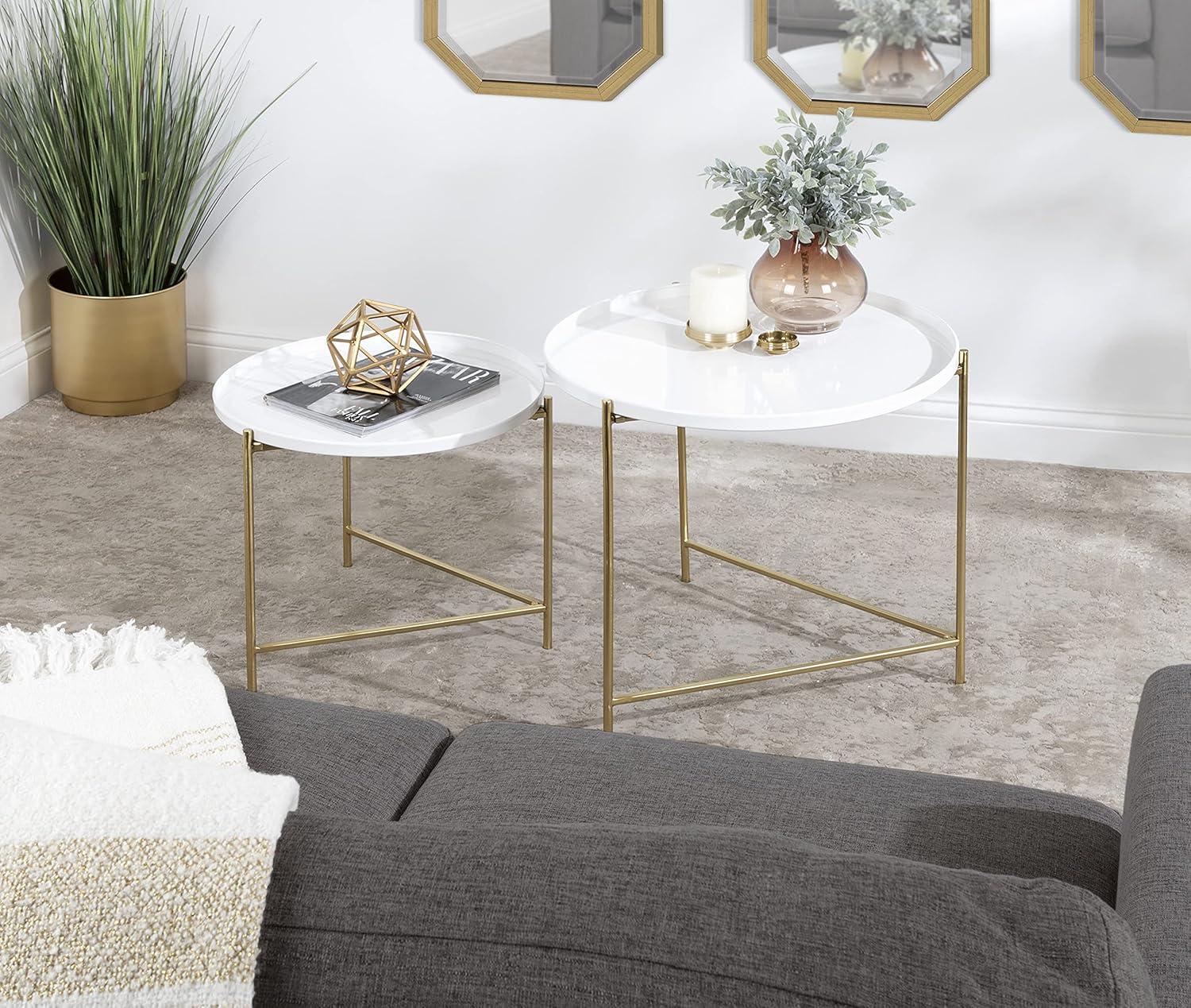 Kate and Laurel Ulani Round Metal Nesting Table, 2 Piece, White and Gold