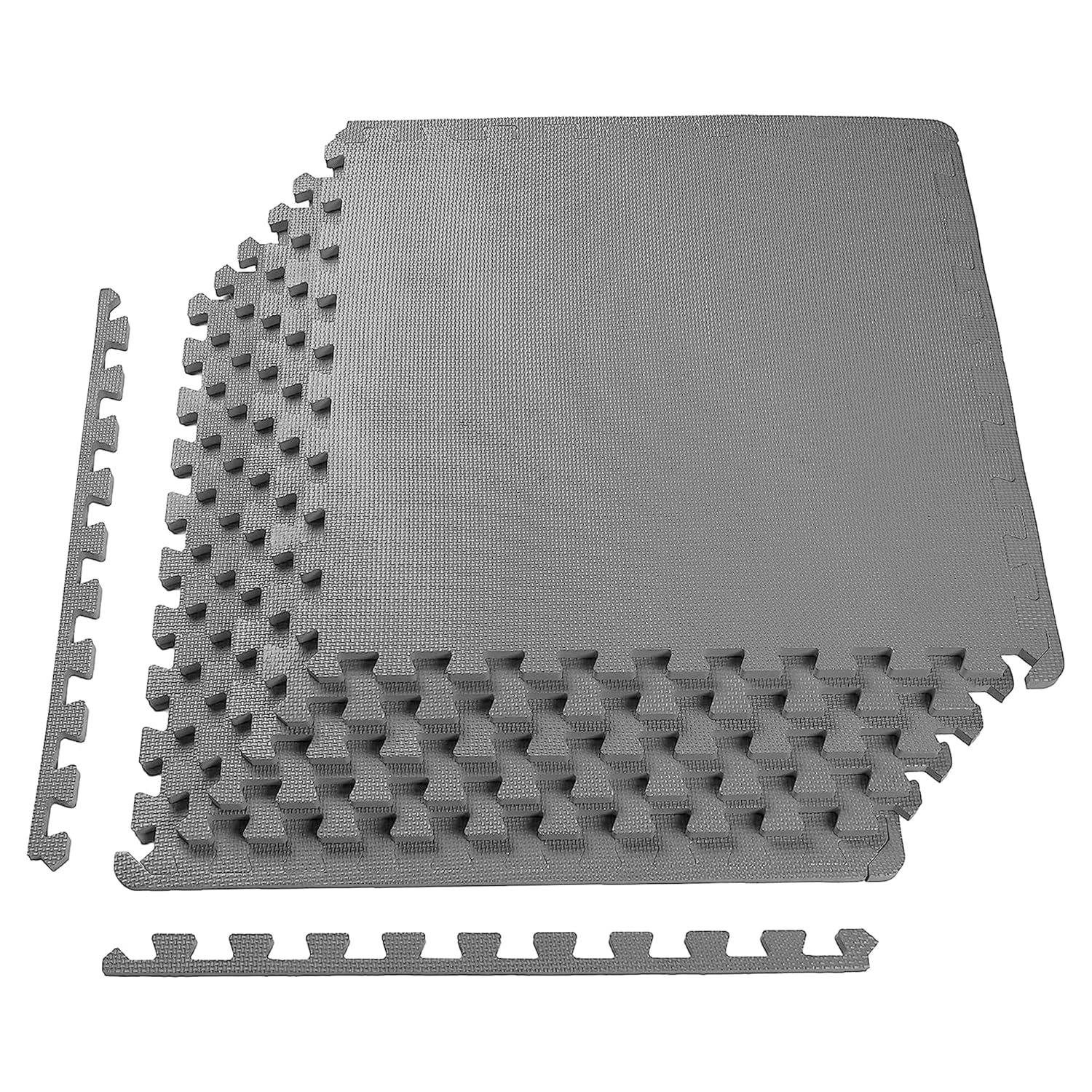 BalanceFrom Fitness 24 Square Foot Interlocking Extra Thick 1/2 Inch High Density Nonslip Exercise Mat Tiles with 6 24 x 24 Inch Pieces, Gray