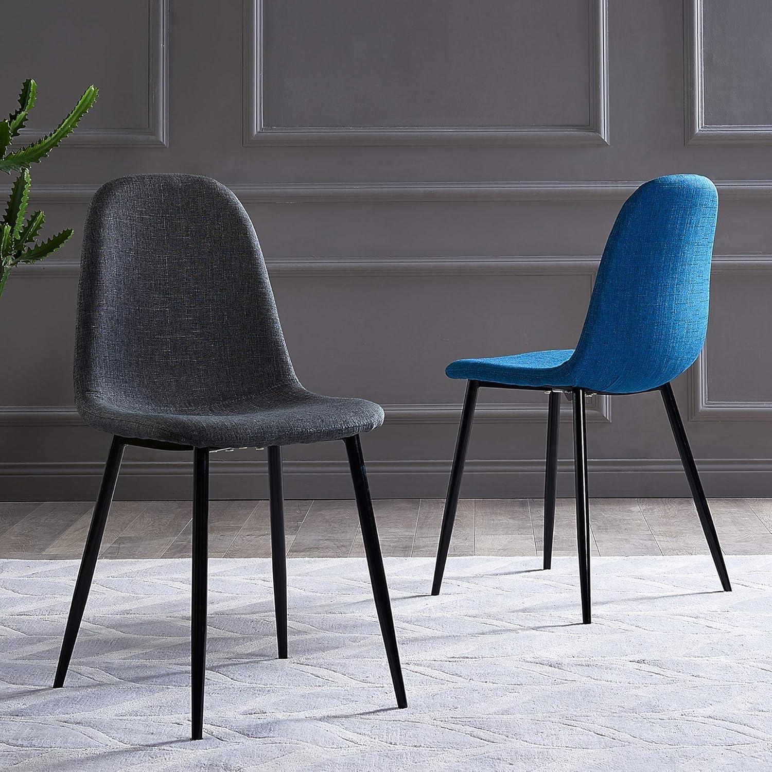 Minimalista Dark Gray Upholstered Dining Chair with Black Metal Legs, Set of 2