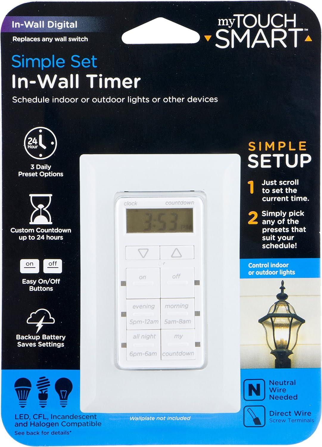 White Digital In-Wall Timer with Blue LED Indicators