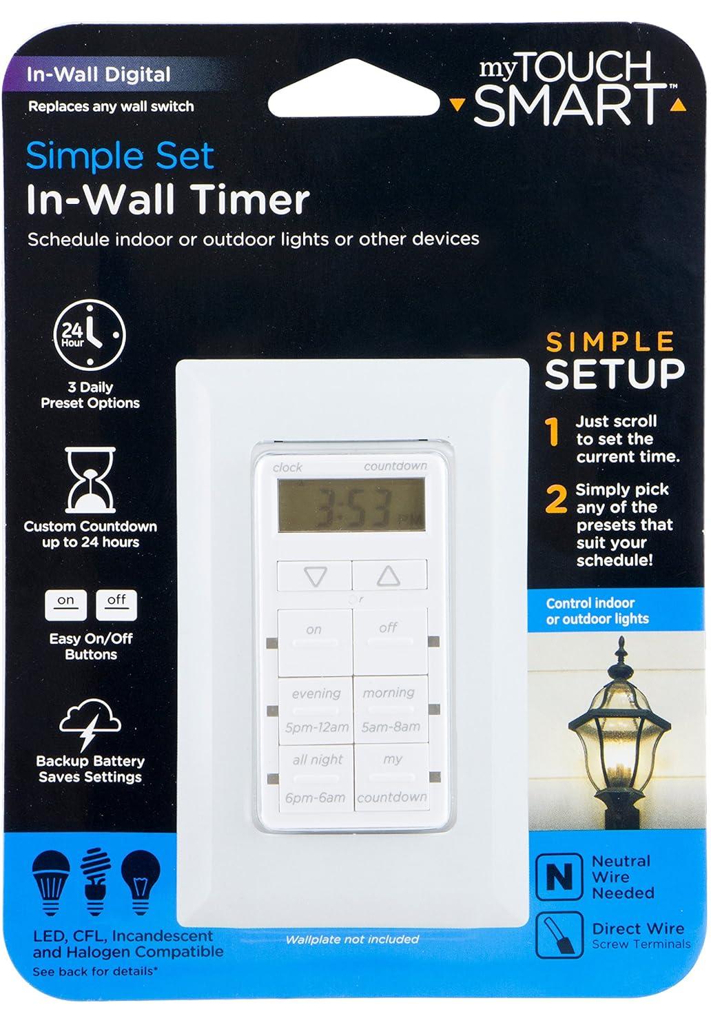 White Digital In-Wall Timer with Blue LED Indicators