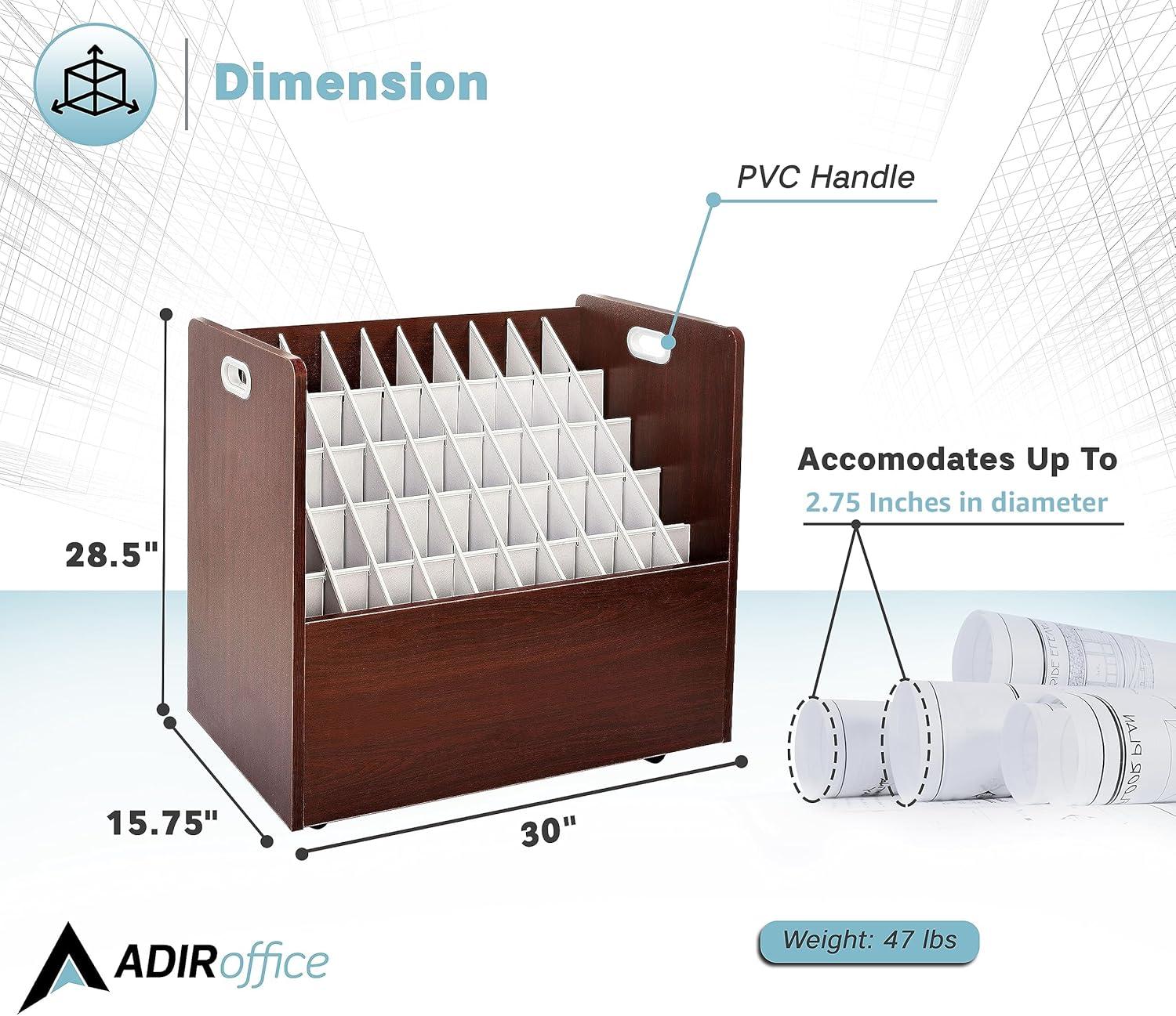 50-Compartment Mahogany Mobile Particle Board Roll File Organizer