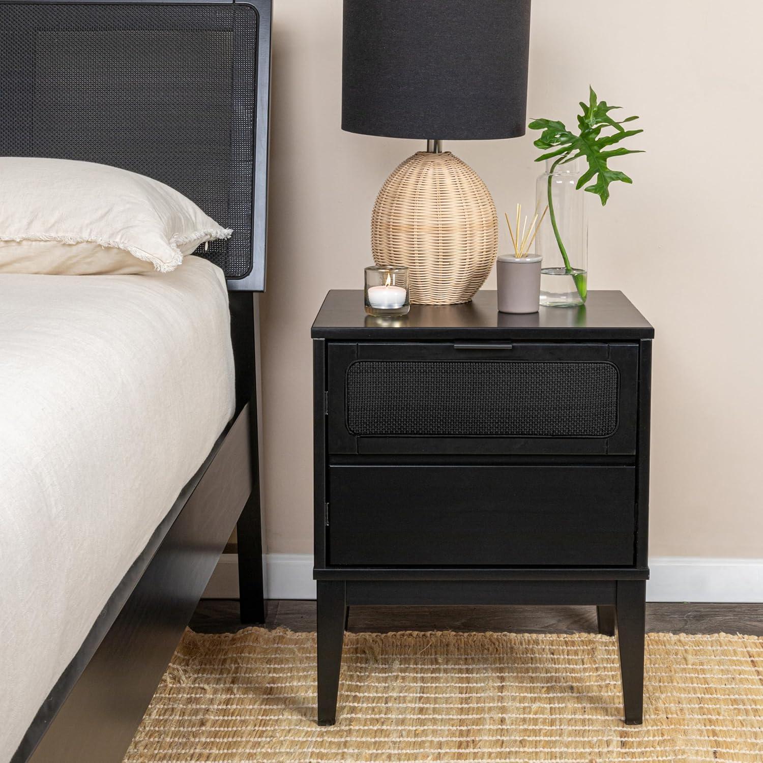 Storied Home Crawford Nightstand: Modern Bohemian Style, Solid Wood, Square Shape, 24" High