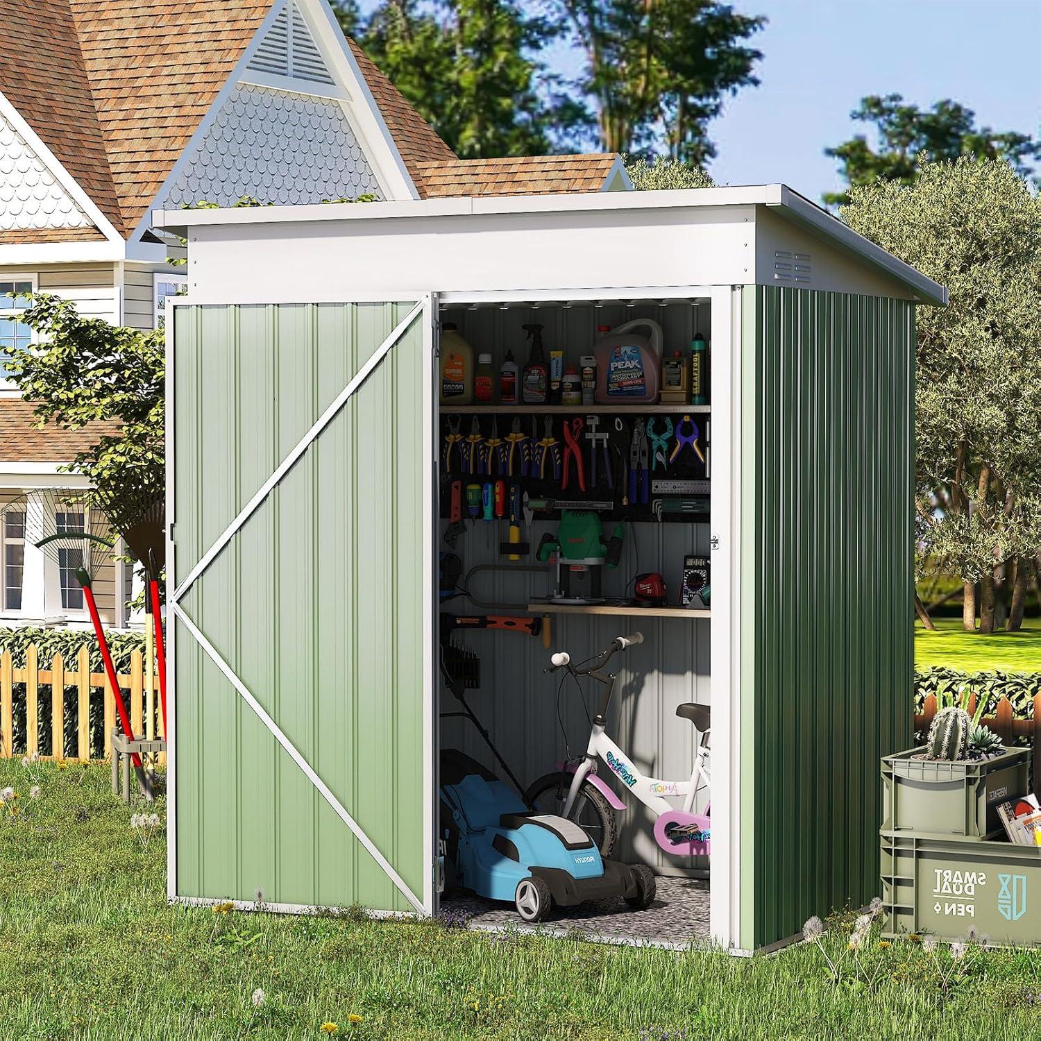 AECOJOY 5' x 3' Outdoor Metal Storage Shed with Lockable Door for Backyard in Green