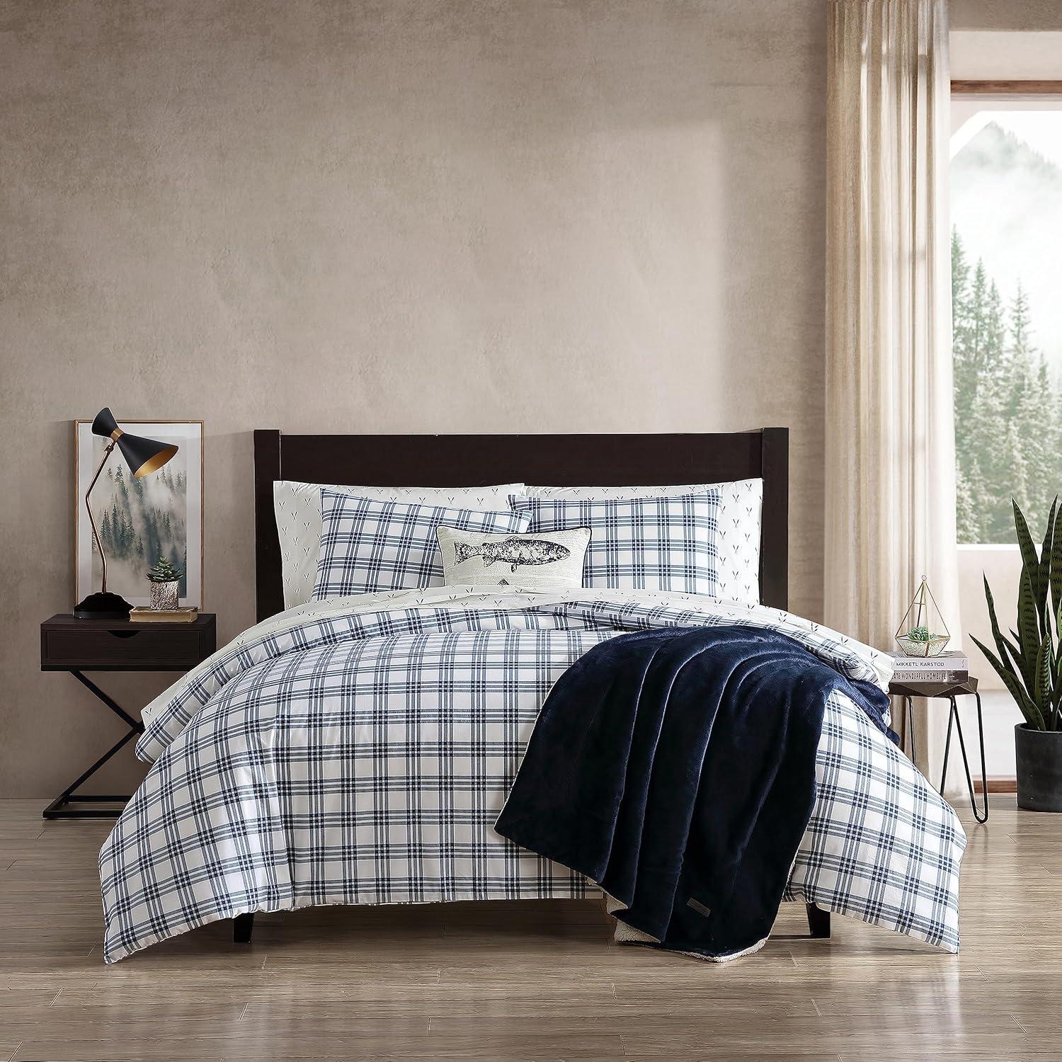 Eddie Bauer Arrowhead Eddie Bauer Basic Plaid Navy Cotton Percale Duvet Cover Set