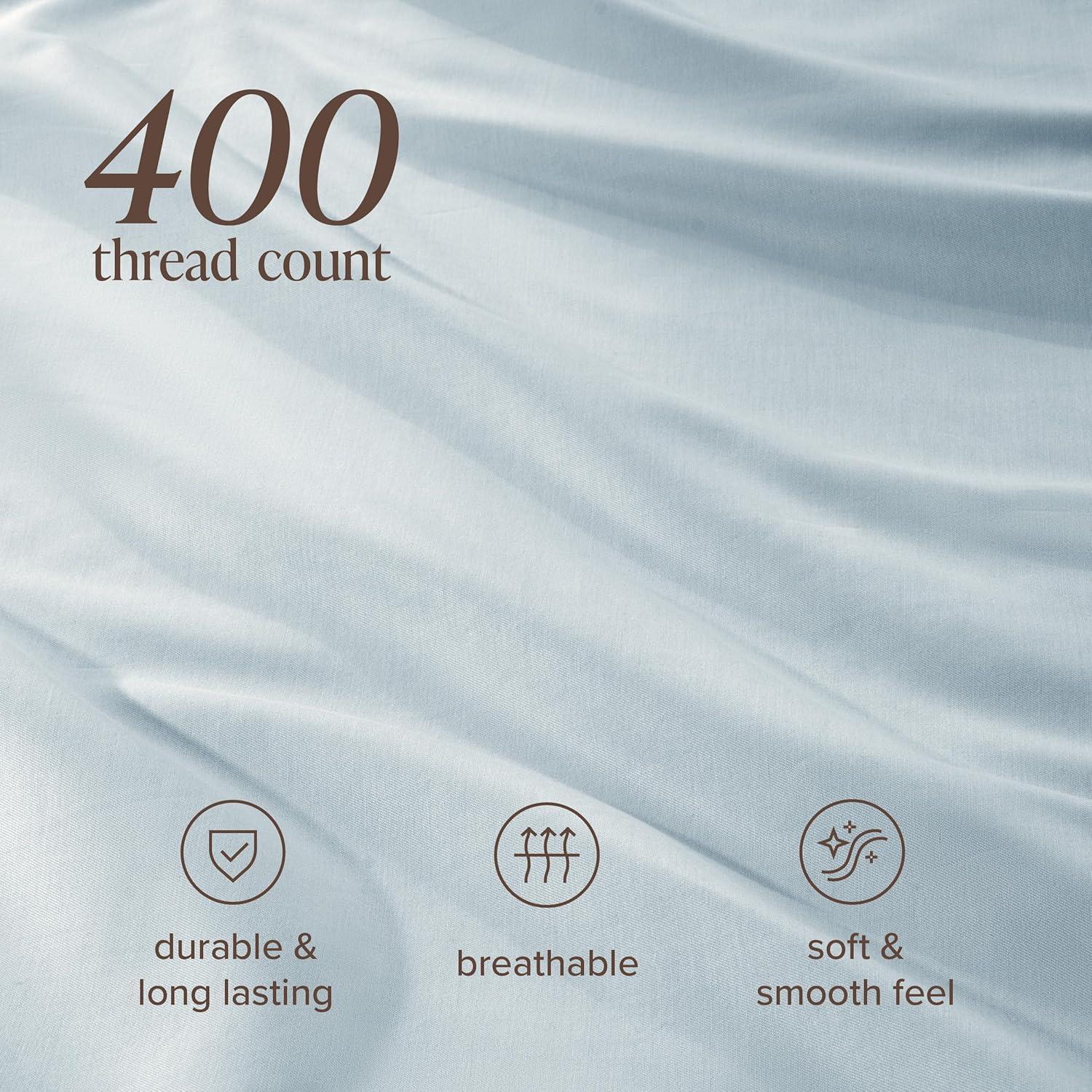 400 Thread Count Organic Cotton Sateen Twin/Twin XL Duvet Cover and Sham Set Winter Blue by Bare Home