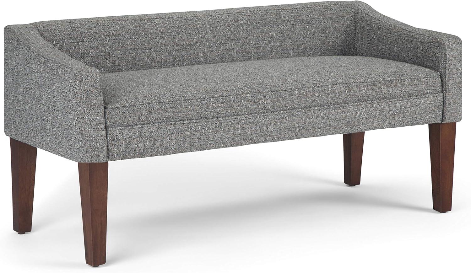 Pebble Grey Upholstered Bedroom Bench with Low Back and Swooped Arms