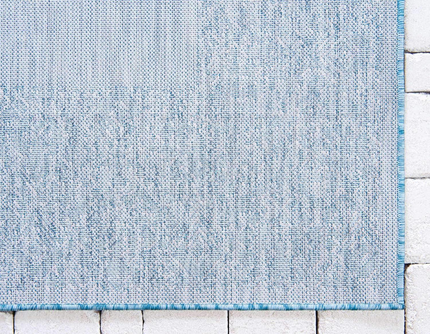Unique Loom 7' 1 x 10' 0 Rectangle Indoor/Outdoor Border Aqua Area Rug