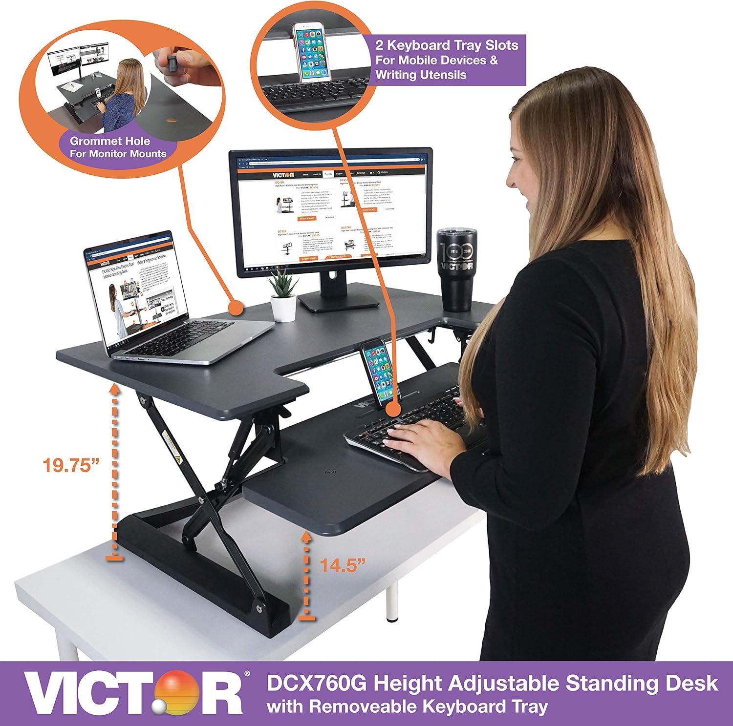 Victor Technology DCX760 High Rise Height Adjustable Standing Desk With Keyboard Tray