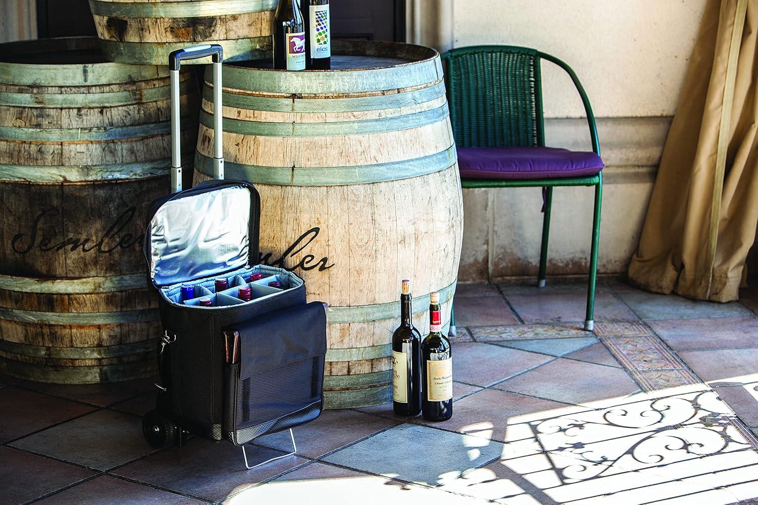 Arlmont & Co. Cellar 6-Bottle Wine Carrier & Cooler Tote with Trolley - Insulated Traveling Portable Wine Bag