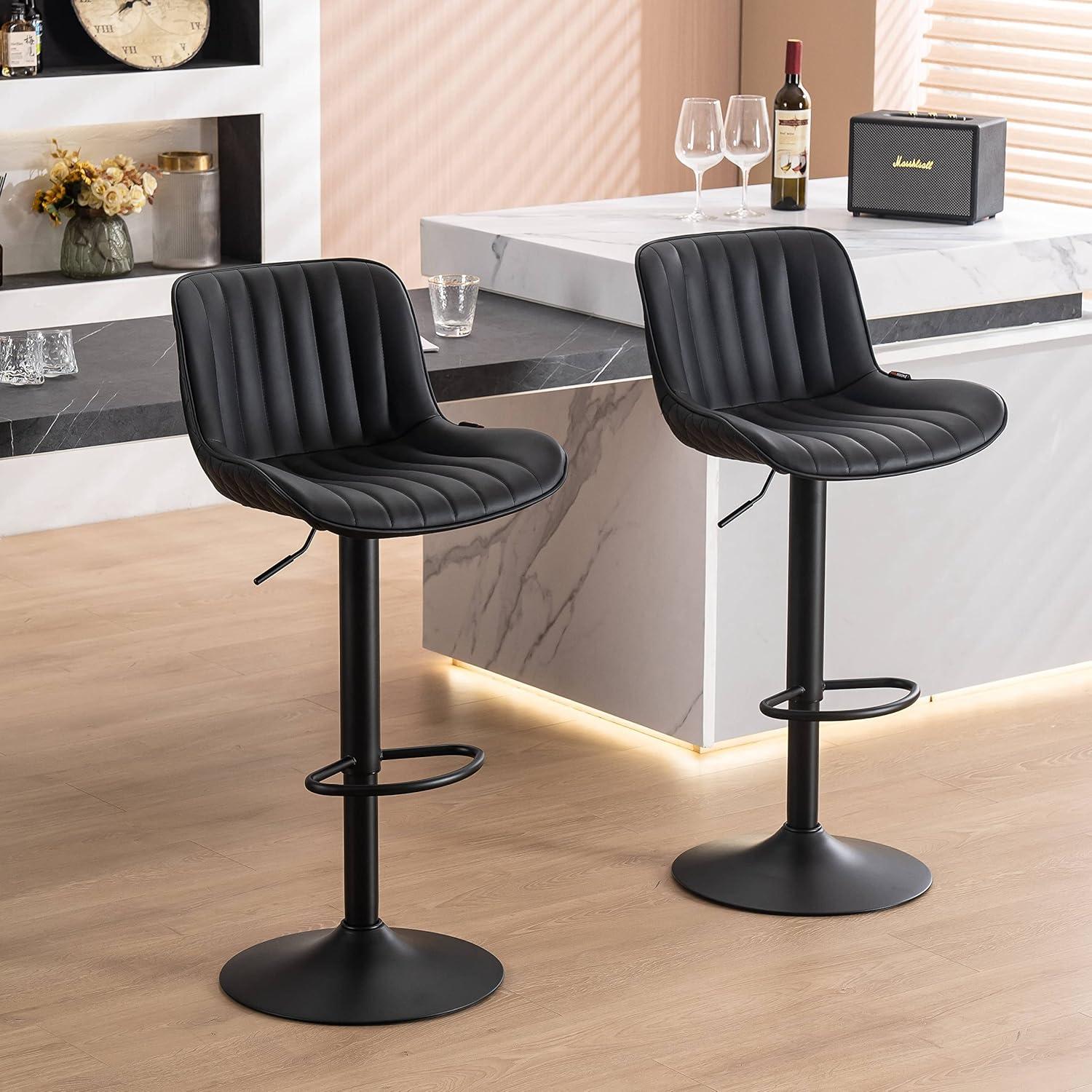 Zager Swivel Adjustable Height Bar Stools, Leather Upholstered Counter Stools, Modern Pub Stool