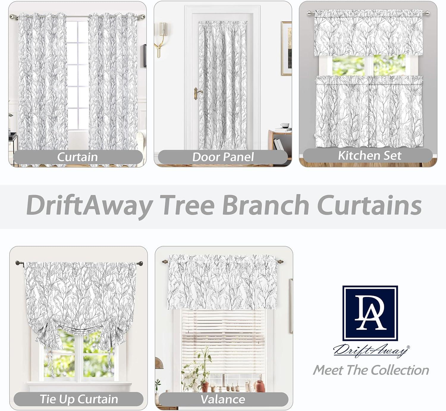 DriftAway Tree Branch Botanic Pattern Lined Window Curtain Valance,52" x 18"+2" header (Gray)