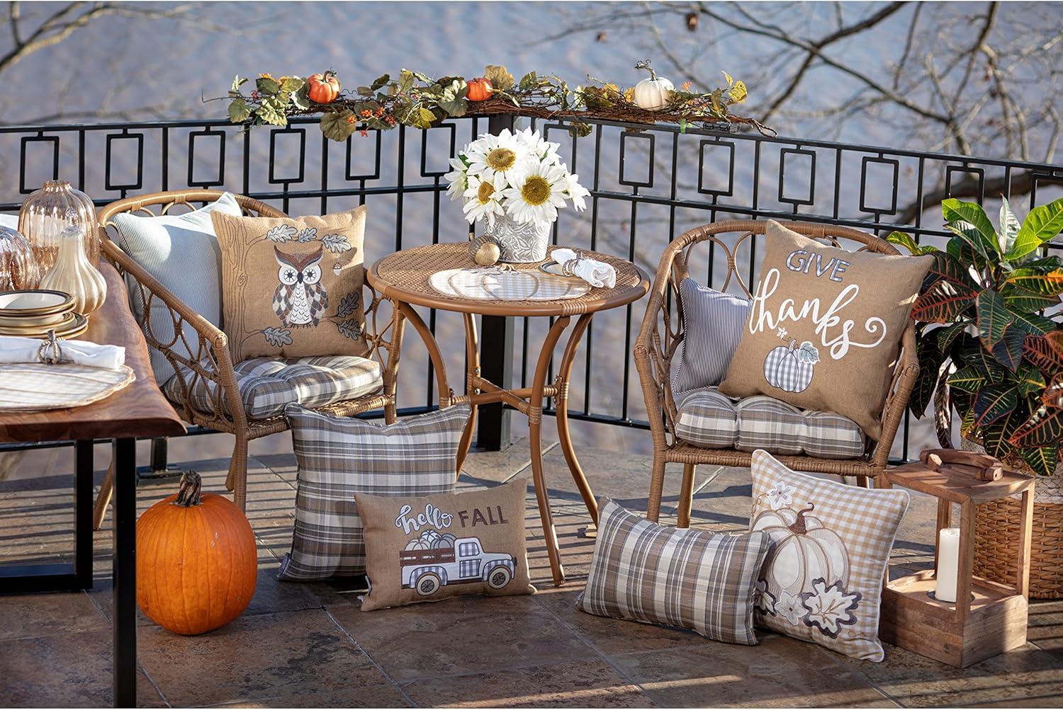 Natural Burlap Embroidered Thanksgiving Square Pillow