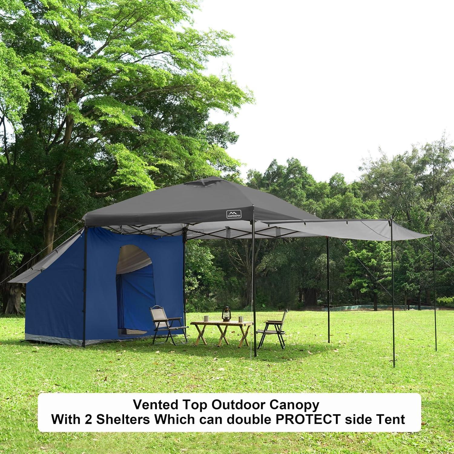 KAMPKEEPER 10x10 Easy Pop Up Canopy Tent with 2 Sidewalls, Instant Outdoor Shade Shelter with 2 PCS Removable 10FT Sun Walls, Quick Setup Waterproof and UV-Resistant for Patio, Camping, Backyard